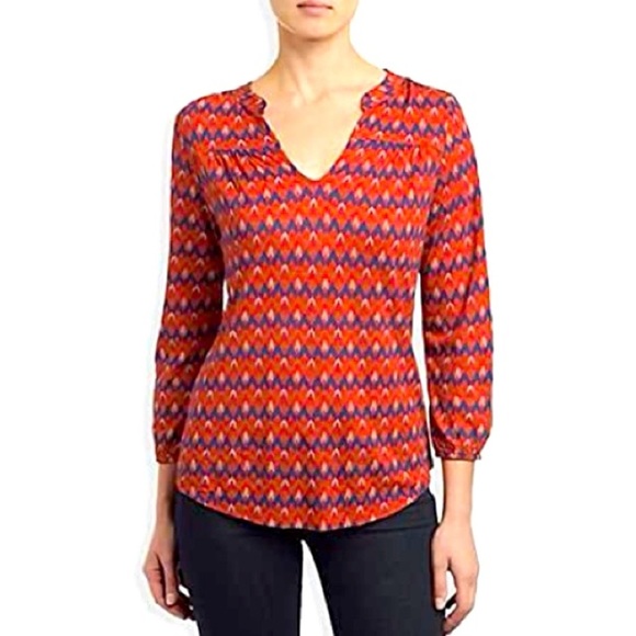 LUCKY BRAND Mirna Geo Top in Orange Chevron Size Small - Picture 2 of 10